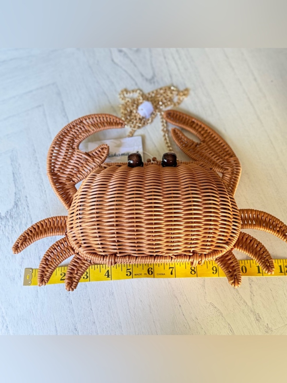 New Tommy Bahama Woven Crab-Shaped Rattan Beach Bag - Brown - Picture 15 of 16